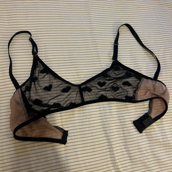 Bully Boy Black Mesh Bralette with Heart Print - Picture 3 of 4